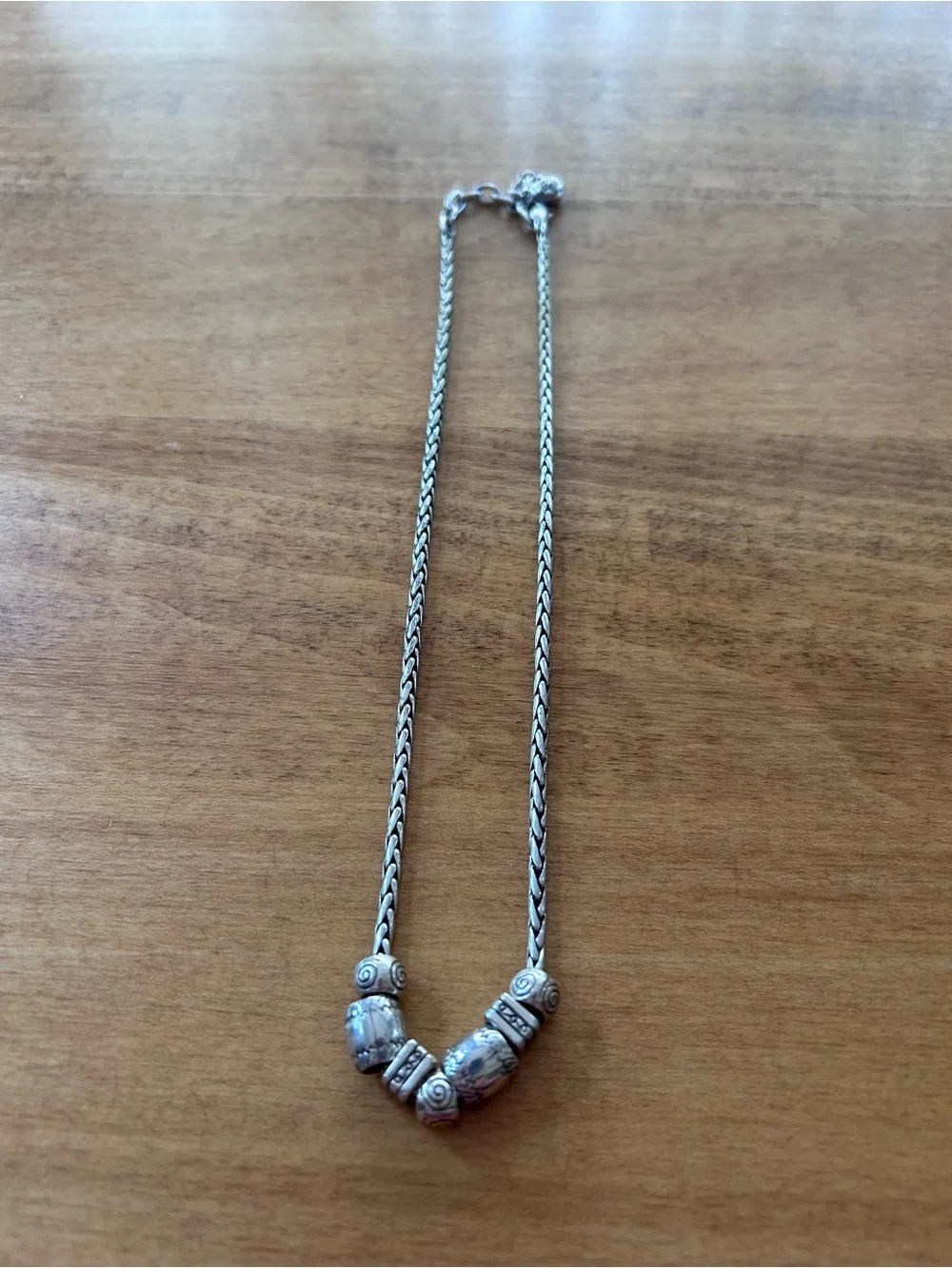 Brighton Calypso Silver Plated Necklace & w/Etched, Sliding Beads on Spiga Chain